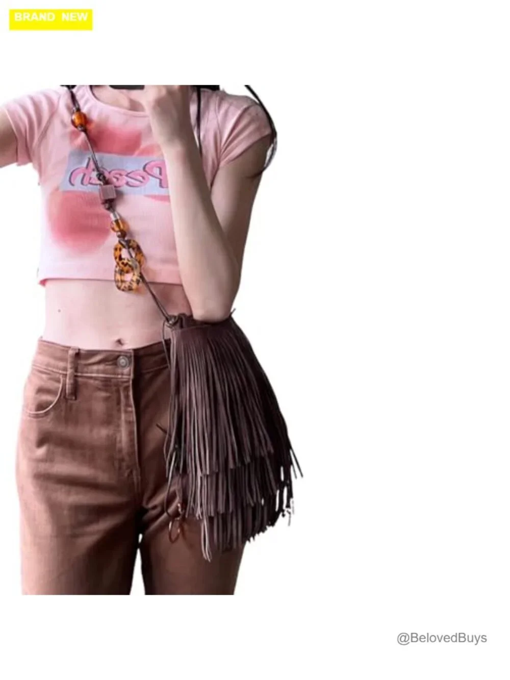Faux Suede Fringe Crossbody Hobo Bag with Tassels